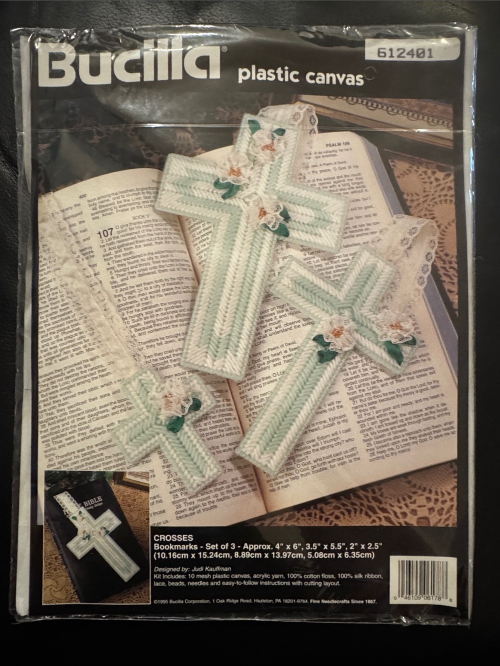 Bucilla Mint and White Striped Plastic Canvas Cross Bookmarks - Set of 3